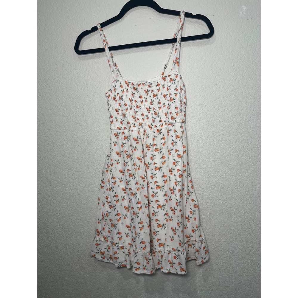 Abercrombie & Fitch Peach Floral Smocked Mini Dress White Orange Small